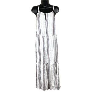 Blue Island Maxi Dress White Striped Keyhole Tie Shoulder Tassel Maxi Women's XS